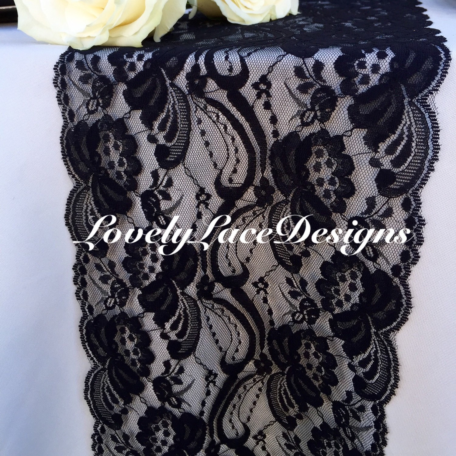 Black Lace Table Runner/ 3ft to10ft long x 7