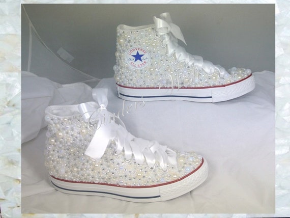 High top Luxury pearl sparklers / All over converse / Bridal