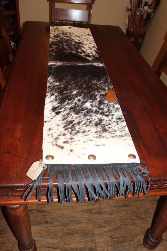 STUNNING Cowhide Table Runner w/ Conchos Custom Made