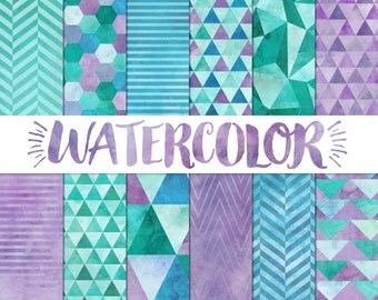 Watercolor Digital Paper / Purple Geometric Watercolor Paper / Modern Digital Paper / Digital Watercolor Background / Triangle Digital Paper