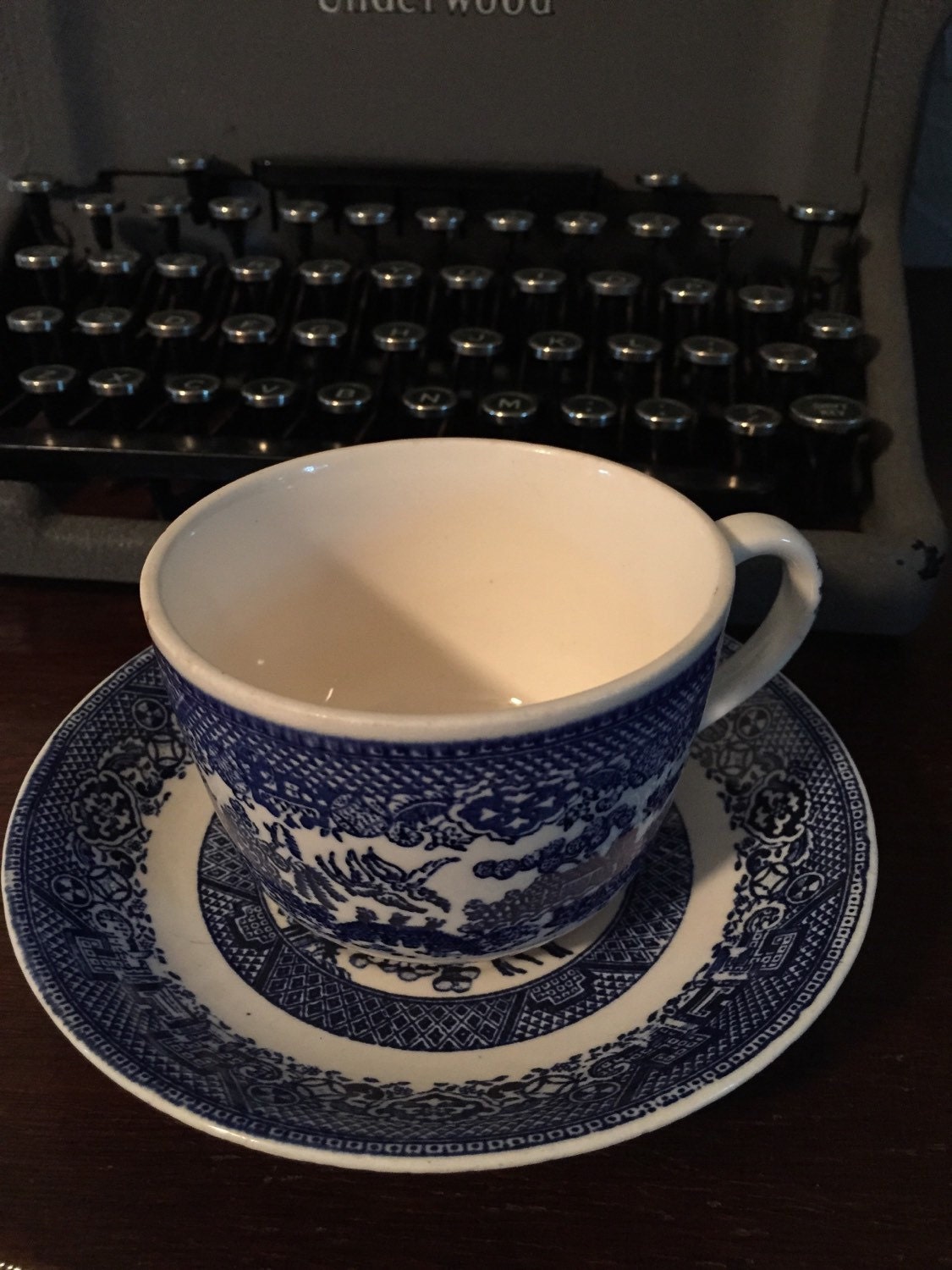 Vintage Homer Laughlin Blue Willow tea cup and saucer set Haute Juice