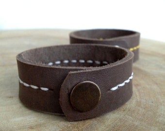 Dark brown leather cuff bracelet Leather wrist bracelet Hand stitched Brown leather wrist band Simple cuff bracelet Unisex leather cuff