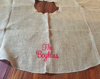 SALE // Monogrammed Natural Burlap Christmas Tree Skirt