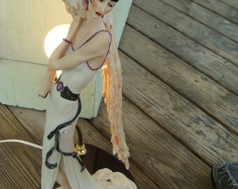 Giuseppe Armani Lady With Peacock Figural Table Lamp Working Lamp For Repair Statue Figure Figurine Light Lighting 1987