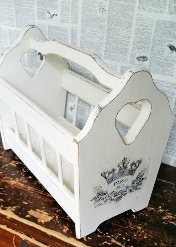 French country wooden magazine rack beige by MuttonHollowCottage