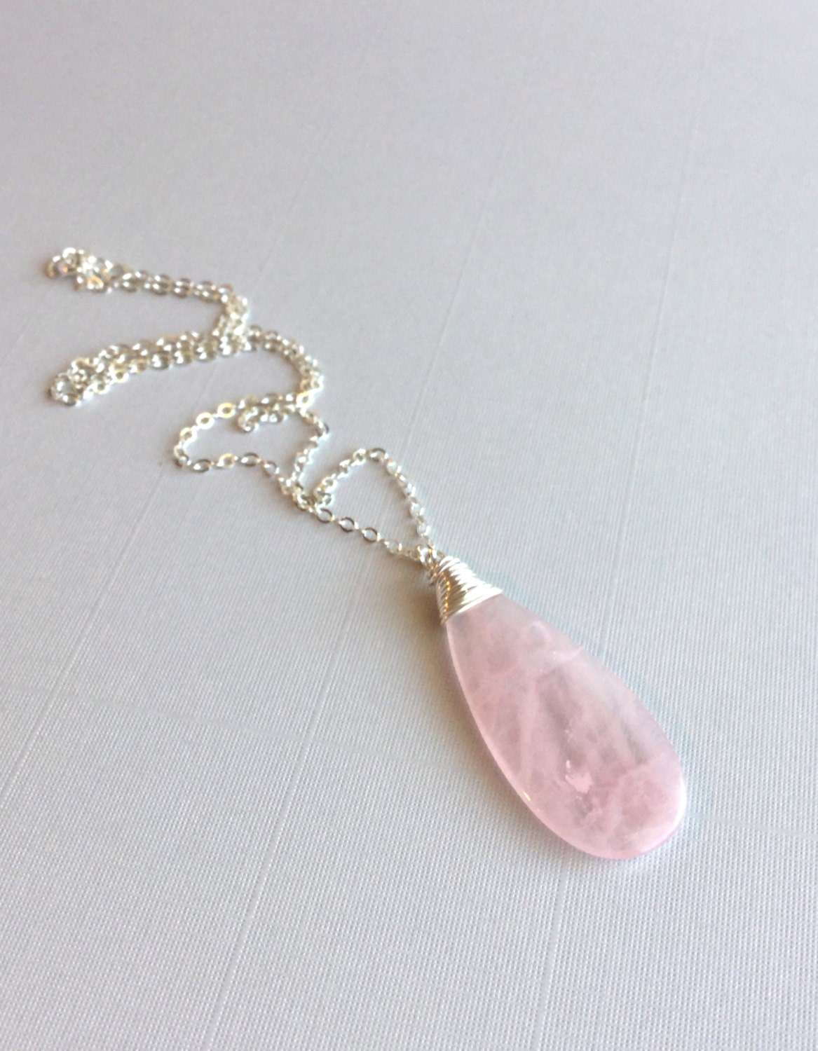 Large Rose Quartz Necklace Light Pink Gemstone by GemsByKelley