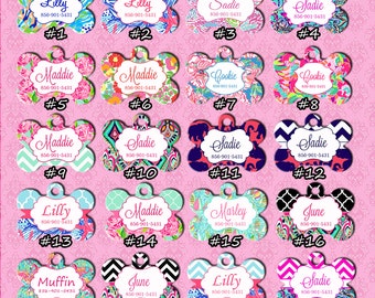 Personalized Pet Tag - Personalized Dog ID Tag - Custom Dog Tag - Dog Collar Name Tag - Lilly Pulitzer Inspired Dog Tag - Different designs