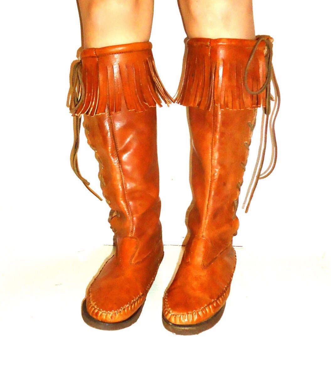 knee high lace up moccasin boots