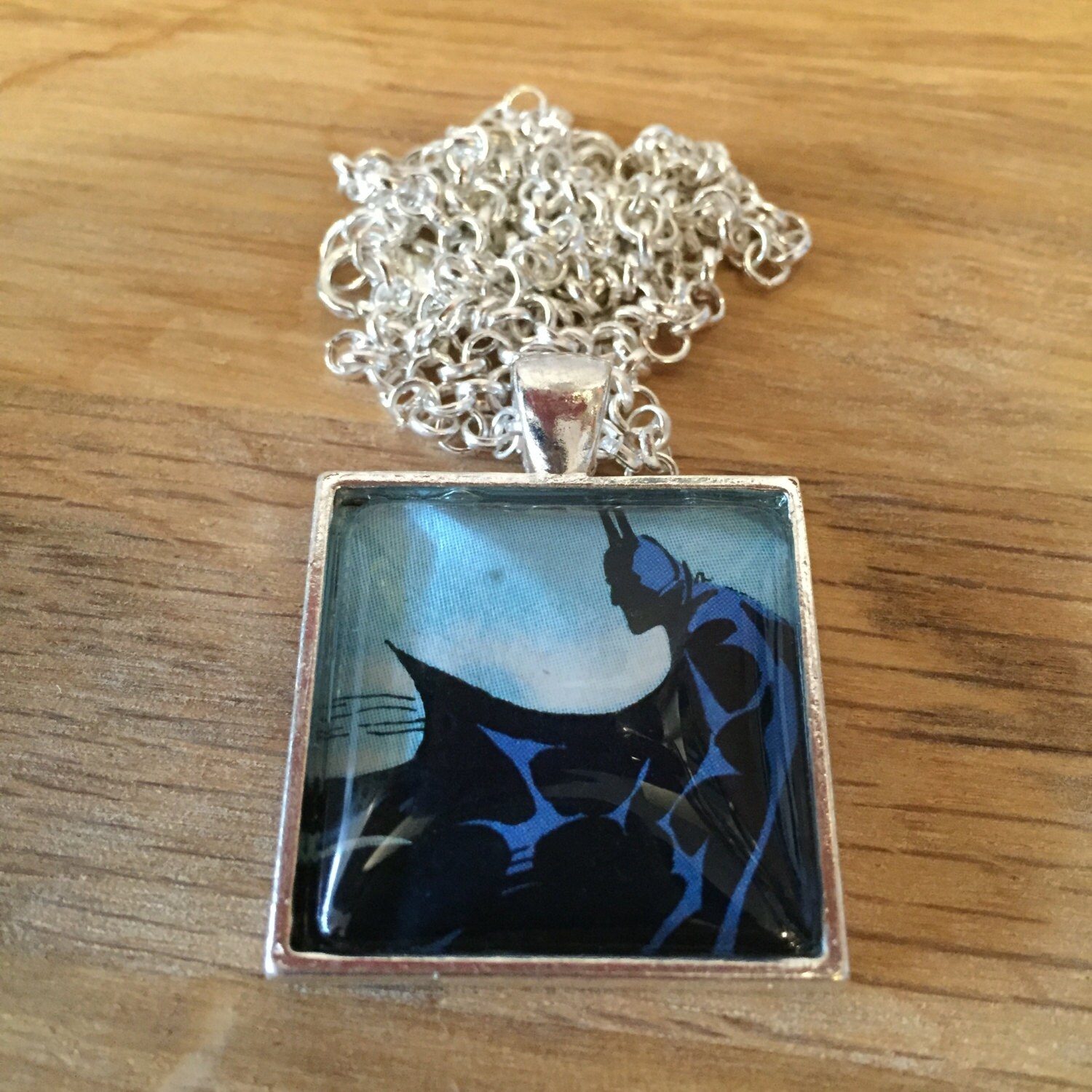 Batman Superhero pendant necklace upcycled by AsBeAu