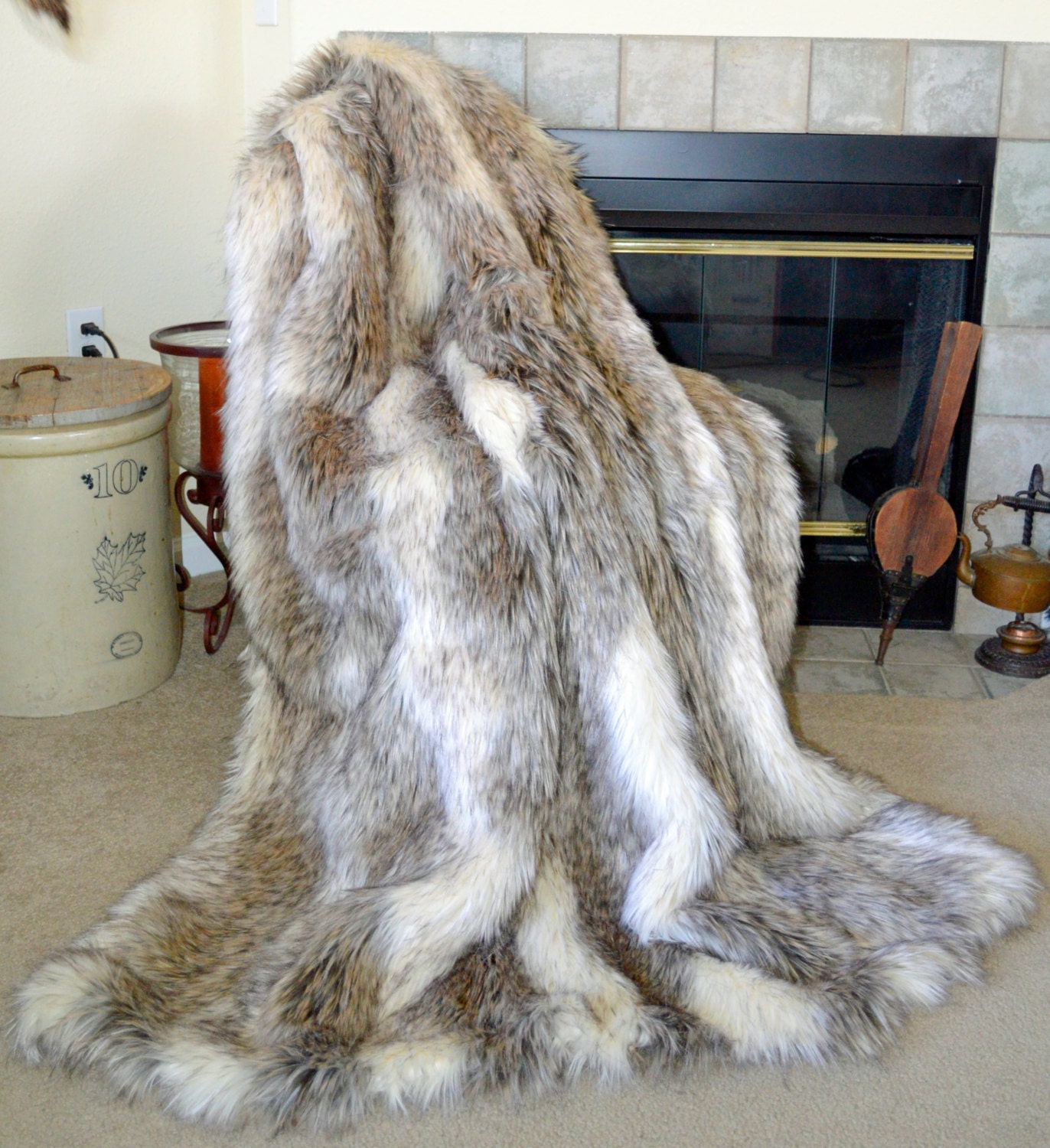 Faux Fur Throw Sandy Wolf Blanket Faux Fur by CindyHeitkampDesigns