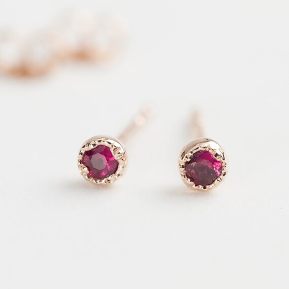 14k rose gold ruby stud earrings tiny ruby earrings genuine