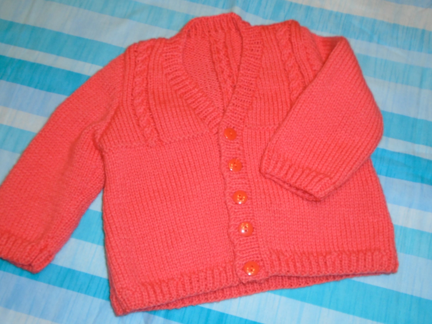 Tangerine Baby Cardigan Sweater/Hand Knit/6 to 12 Month