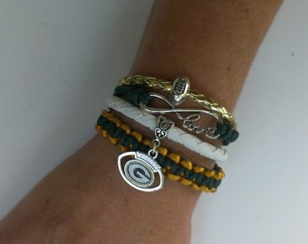 Green bay Packers football love infinity para cord macrame 4 in one bracelet ! Green Bay Packers bracelet !