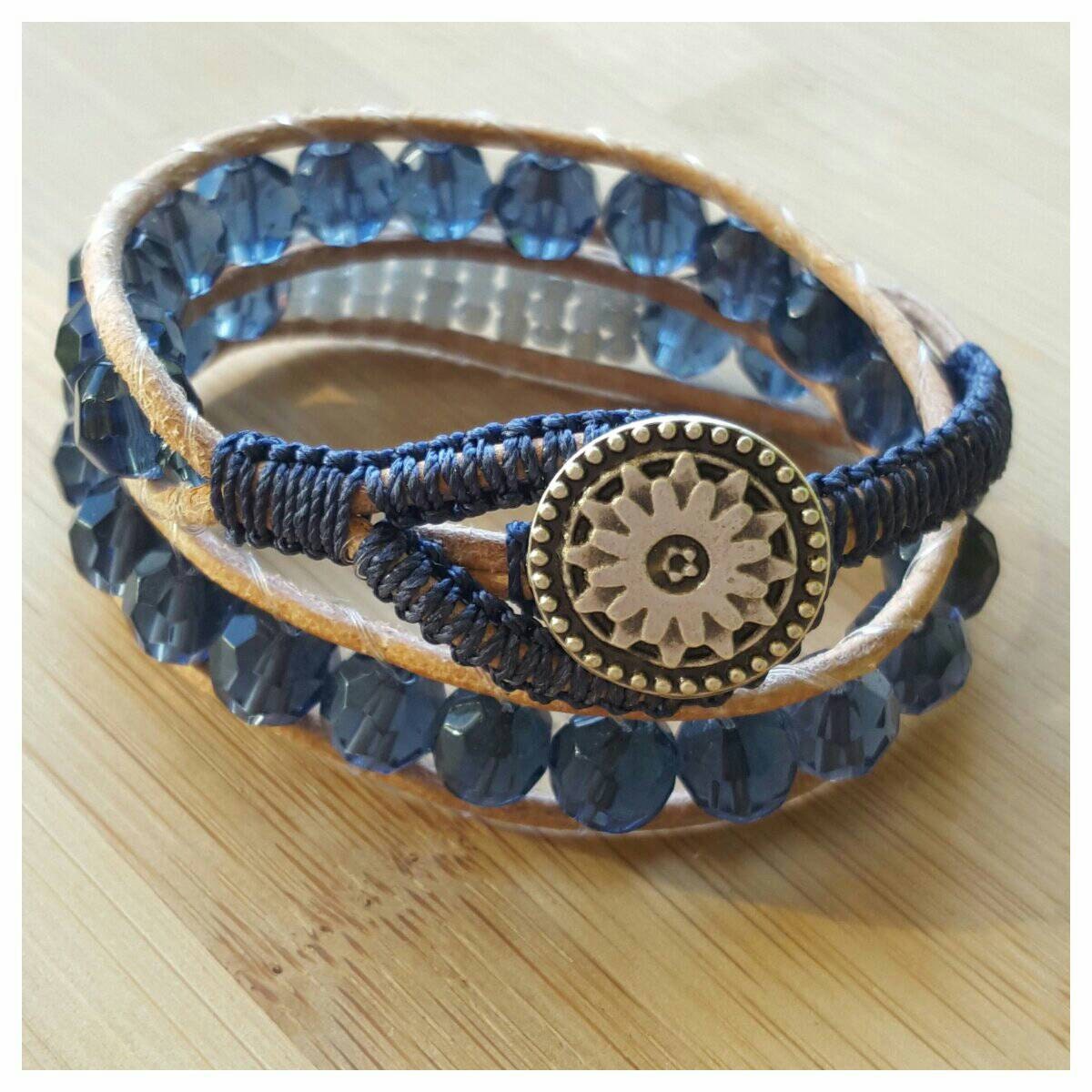 Navy blue wrap bracelet/beaded blue crystal bracelet/blue wrap