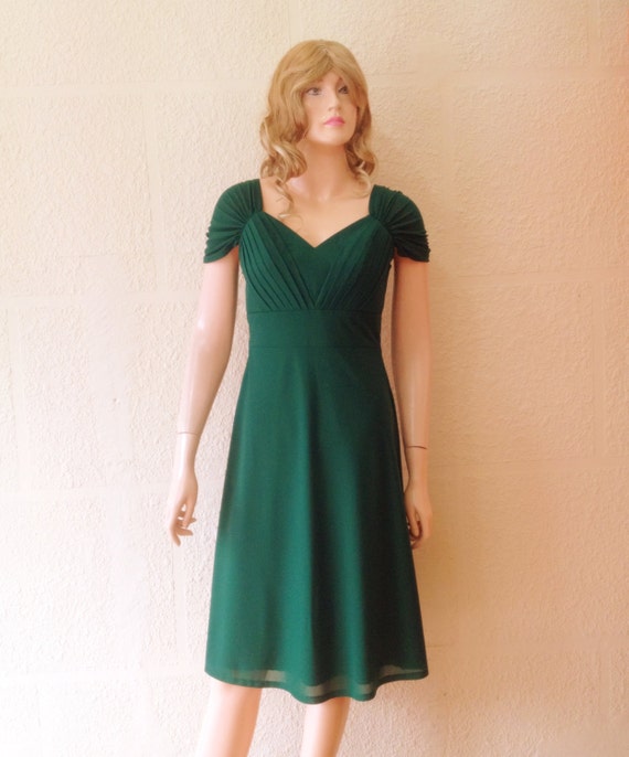 Knee Length Dress. Dark Green Dress.