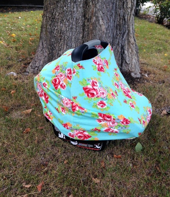 Sky Blue with Red and Pink Floral Car Seat by SkirtsForLittles