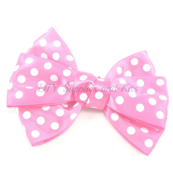 4 Pink white polka dot satin bow Satin bows Headband