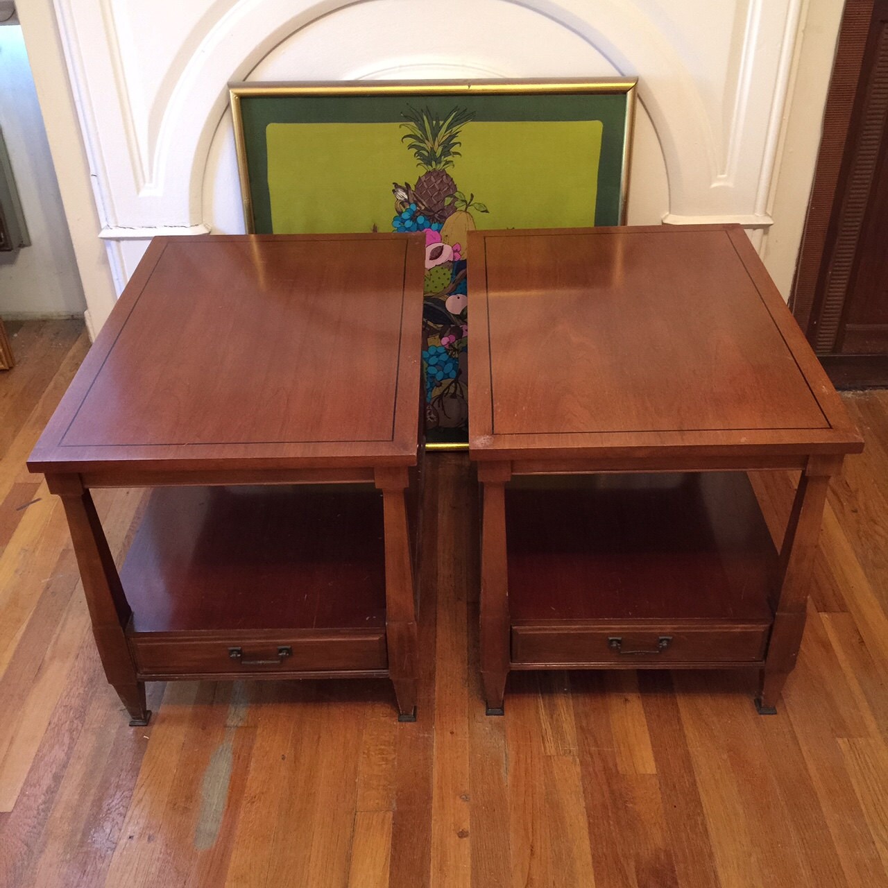 Mid Century pair of end tables, vintage wood end tables, Modern large