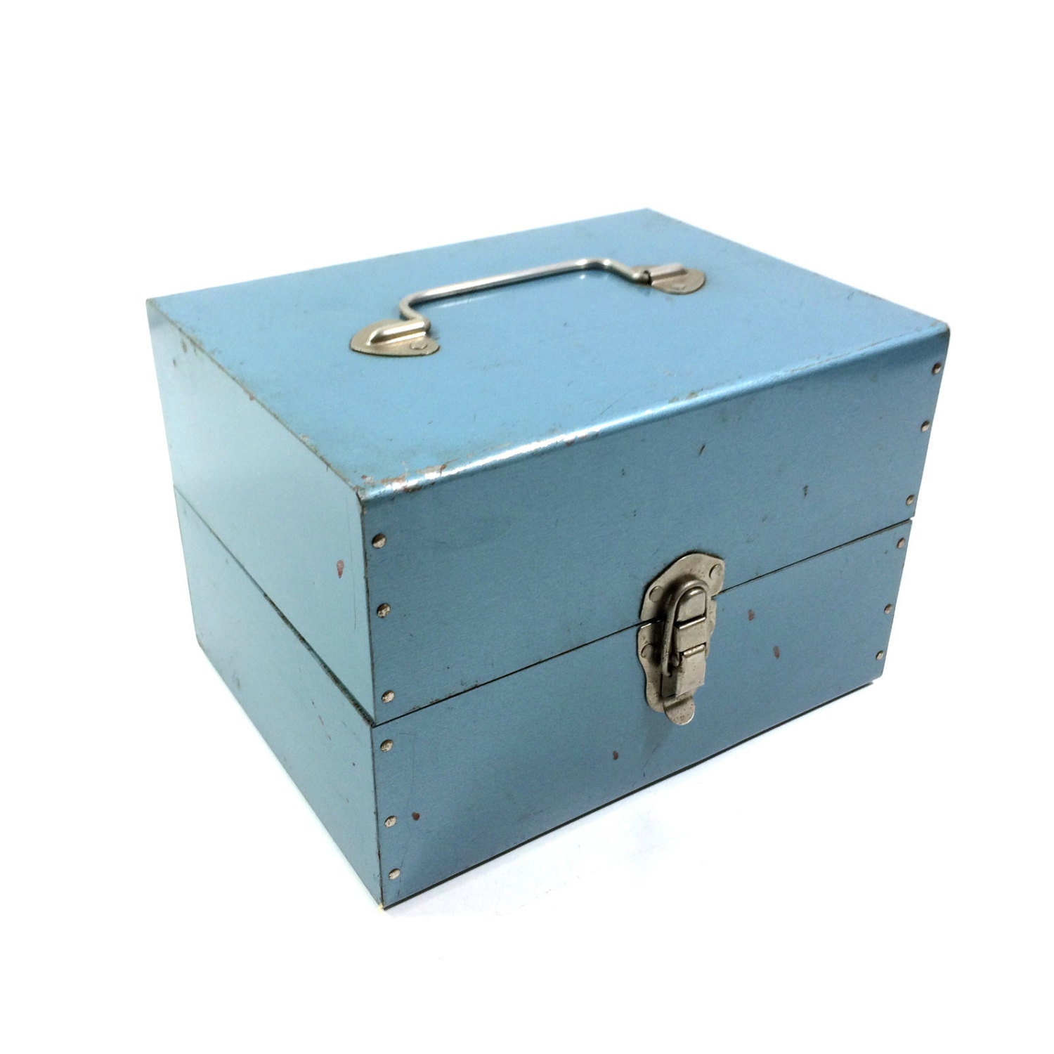 Vintage Blue Metal Film Reel Case or 8mm Movie Reel Storage