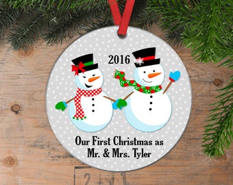 Our First Christmas Ornament - Personalized Wedding Gift Snowmen Christmas Ornament