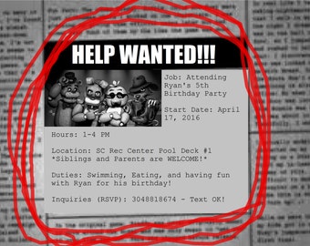 CUSTOMIZABLE Digital File Only FNAF Five Nights at Freddy's Inspired Birthday/Party Invites - DIGITAL file only