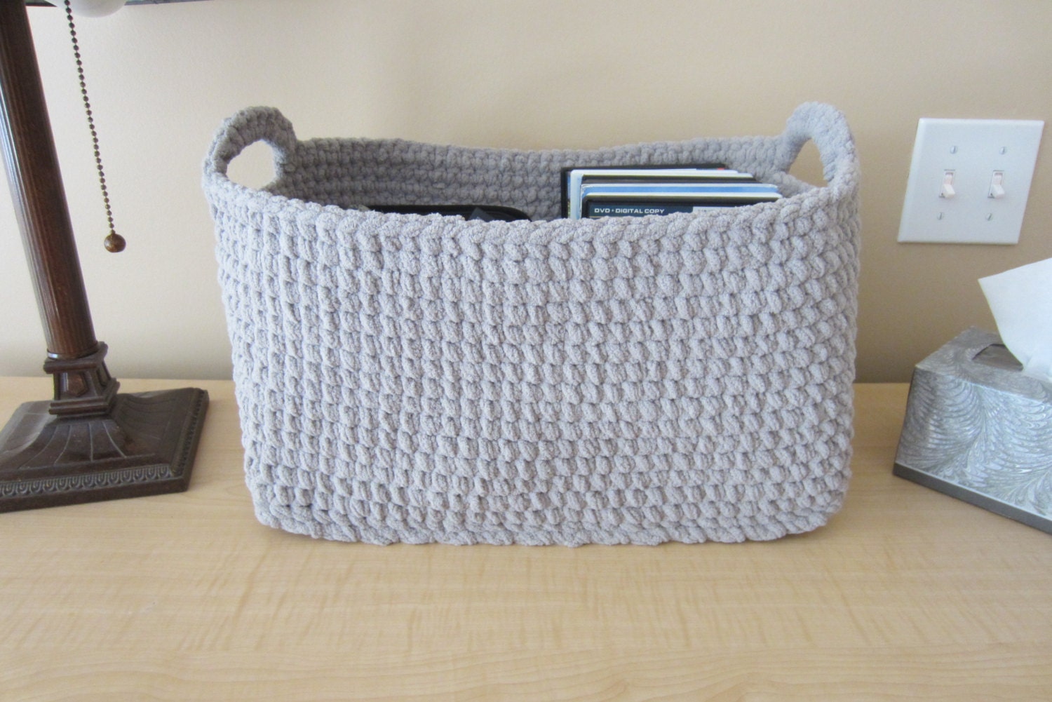 Large Storage Basket Crocheted Storage Bin Rectangle Box