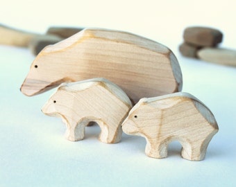 Polar bear with baby, wooden toy, play kit, eco-friendly toy