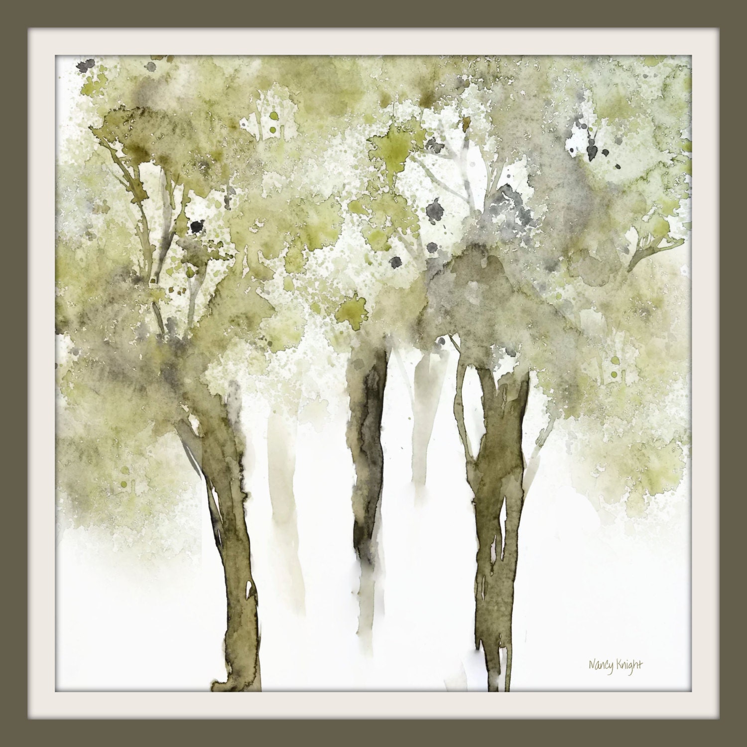 Square Art Landscape Wall Art Tree Painting Watercolor Print