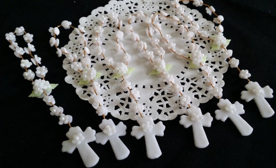 48 First Communion Favor, Pink Rosary Favor, White Mini Rosary Favor, Boy Baptism Favor, Blue Rosaries Favor, First Communion Rosaries Favor