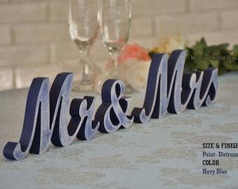 Rustic Wedding Decor- Mr and Mrs Wedding Signs, Mr & Mrs Wood Wedding Decoration, Navy Blue Wedding Decor