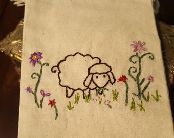 Hand Embroidered Cotton Muslin Bag 4x6 in