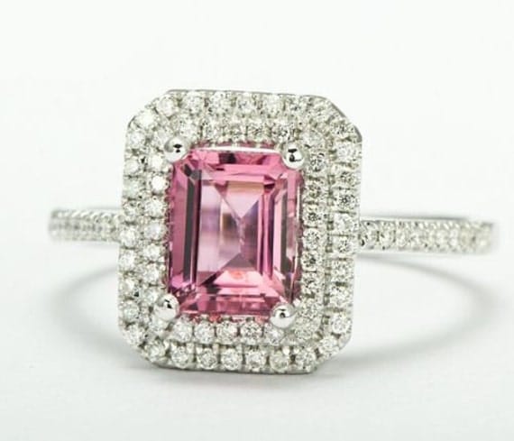 Emerald Cut Pink Tourmaline Ring Gemstone Natural