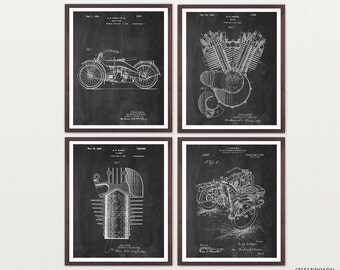 Harley Davidson Poster - Set of 4 Prints - Harley Poster - Harley Davidson Motorcycle - Harley Engine - Harley Art - Harley Patent - Biker