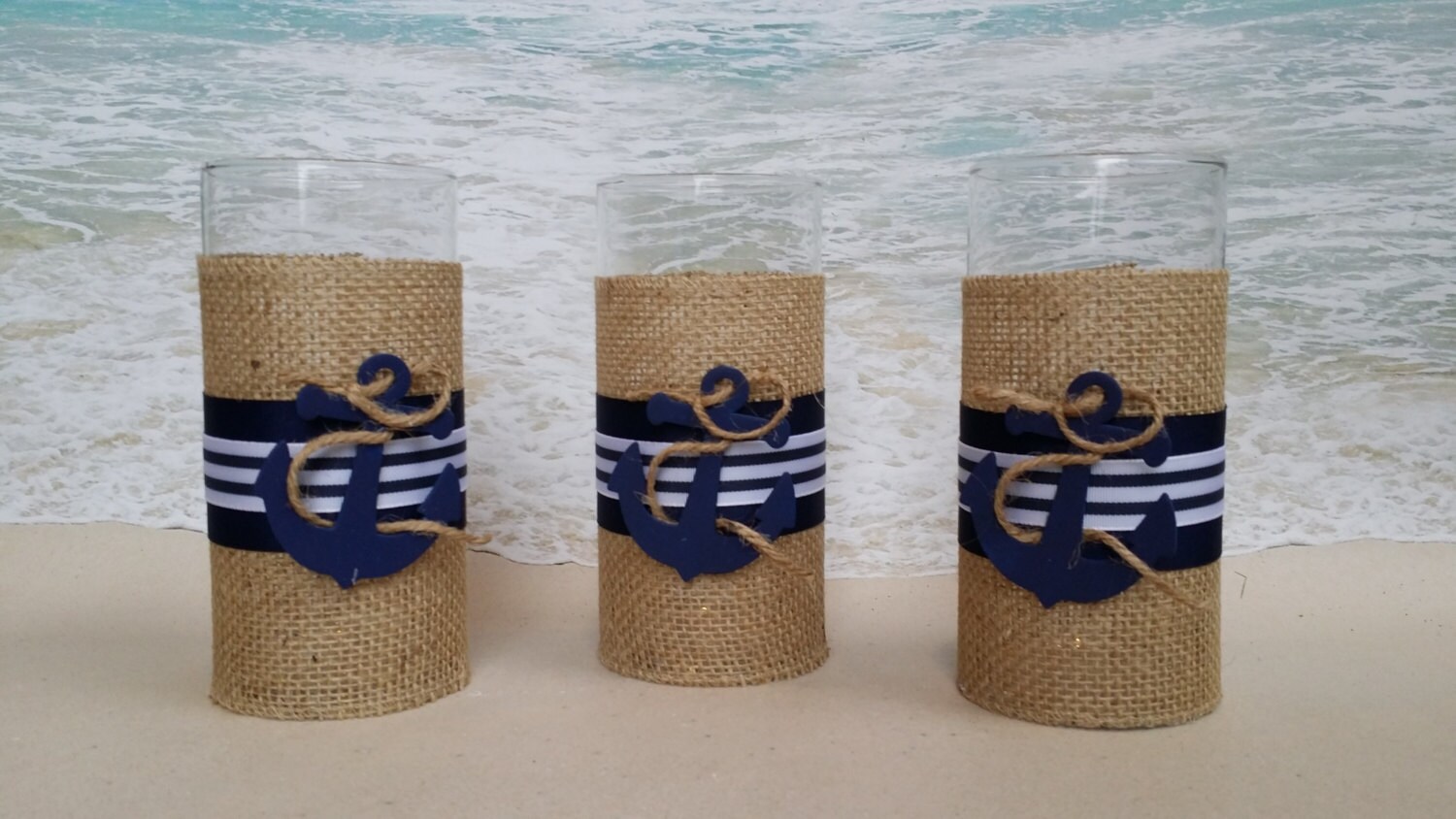 ANCHORED Set of 3 Nautical Vase Centerpieces by ParadiseBridal