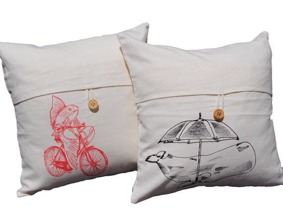 Nautical Throw Pillow Cases Linen Blend by HeapsHandworks