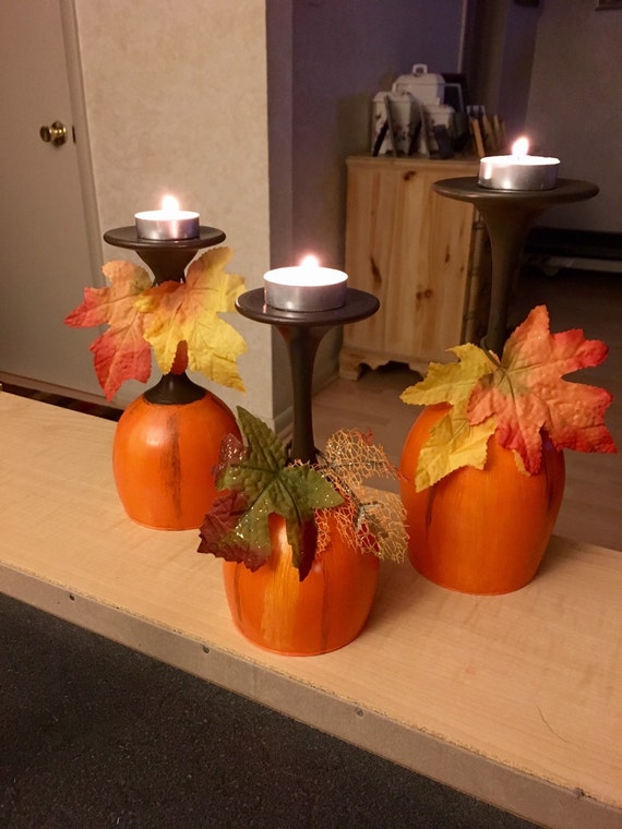 Pumpkin Candle Holders Wine Glasses By Tipsytimedesigns On Etsy