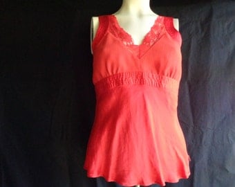Vintage blouse top red satin and lace