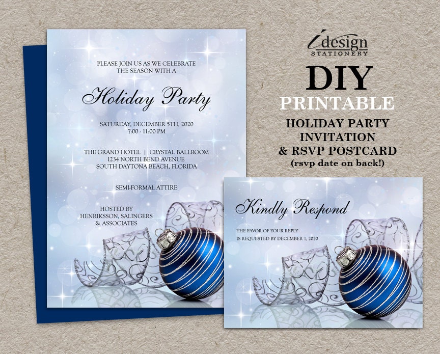 Christmas Party Invitations With RSVP Cards DIY Printable