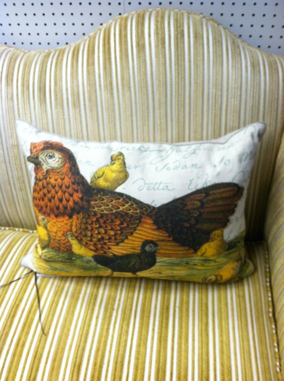 LINEN CHICKEN PILLOW Design Legacy Pillow by STONEHEARTSVINTAGE