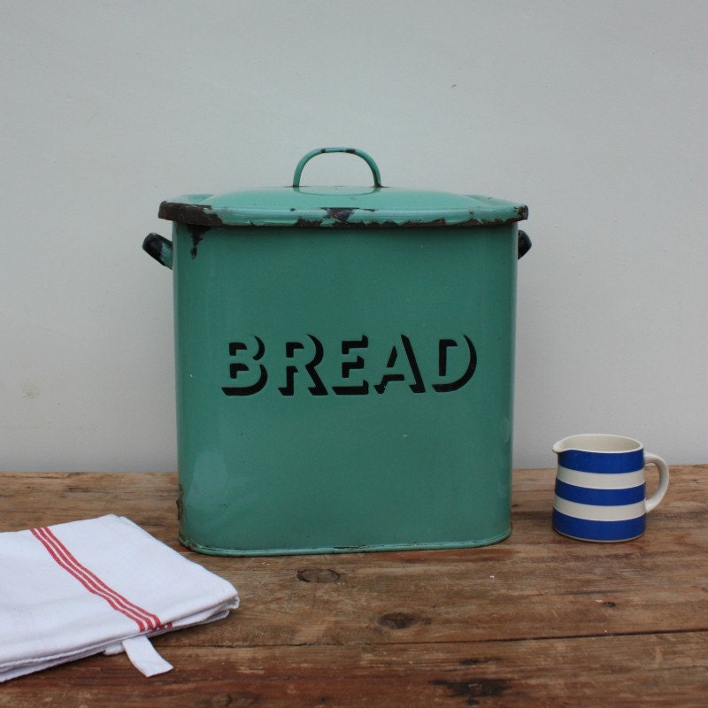 Original Green Enamel Bread Bin or Box