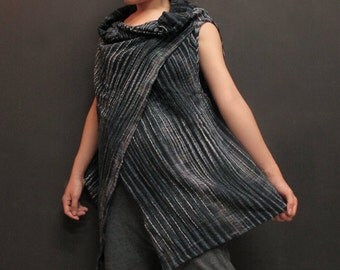 Hand dyed cotton- Black-Gray Stripe-Asymmetric Tunic