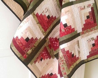 Log Cabin Quilt Pattern PDF Summer Watermelon Scrap Lap Blanket Wall Hanging Home Decor Download