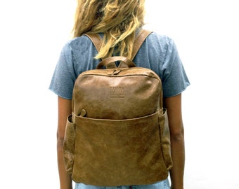 small leather laptop backpack