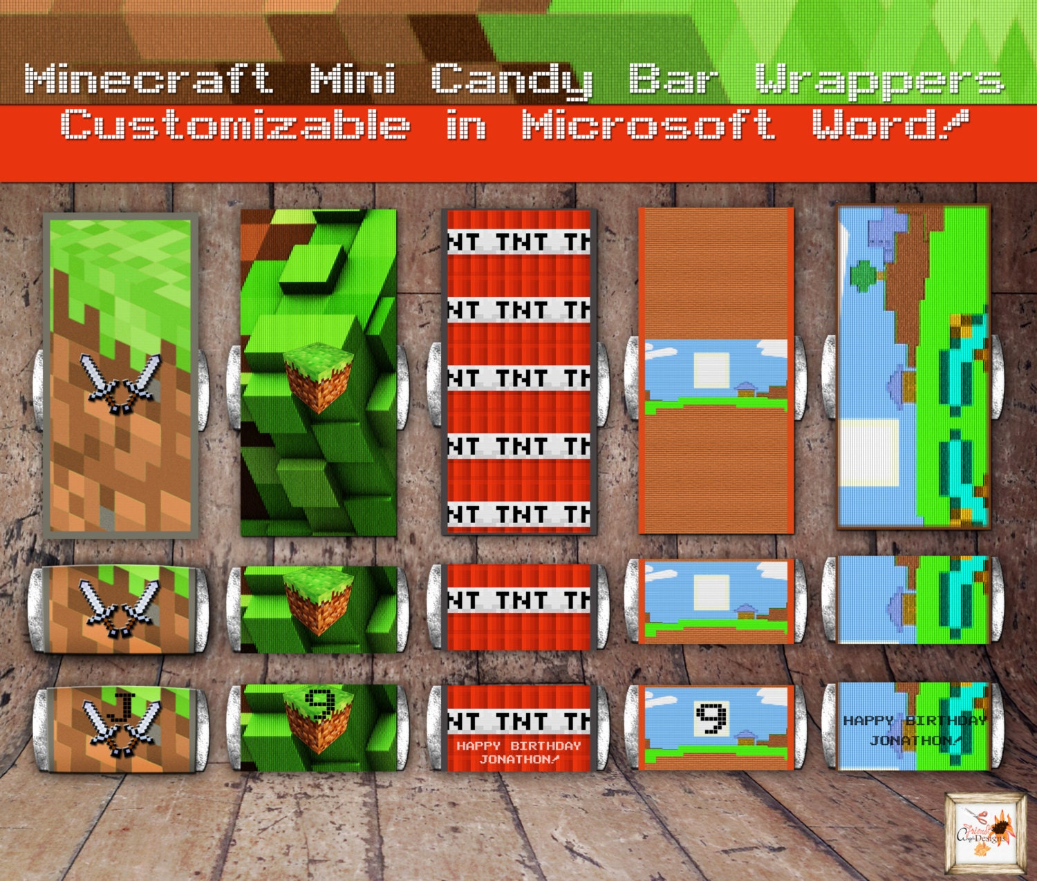 Minecraft Mini Candy Bar Wrappers Fully by aFriendDesigns on Etsy