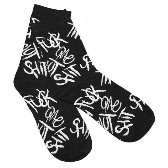 Swear Socks Brand New One Size Black White Rude by OffendMyEyes