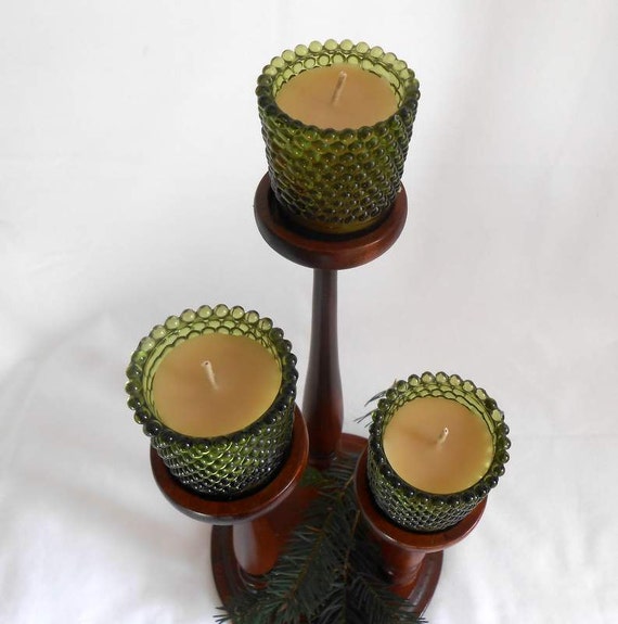 Wood Three Tiered Candle Holder With Beeswax by AlderHillFarm