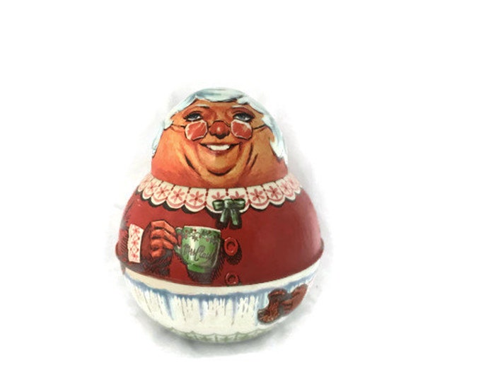 Vintage Mrs. Claus Christmas Decor - Bristol Ware - Tobacco Tin Replica Antique Brownie Tobacco Roly Poly - Vintage Home Decor