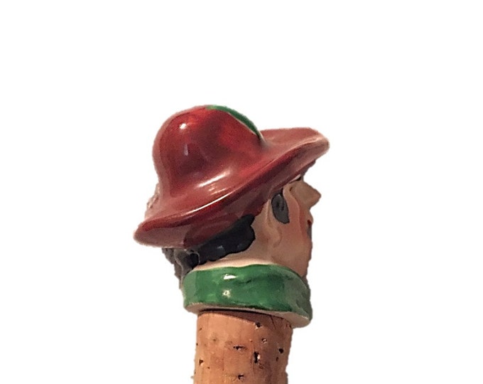 Antique German Bottle Stopper - Pourer - Spout - Antique Figural Collectors Cork Decorative Porcelain Hand Painted - 1940s Barware
