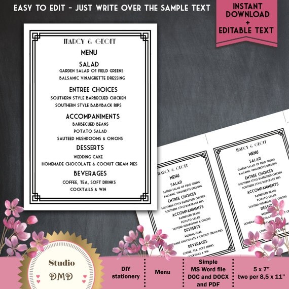great gatsby menu template