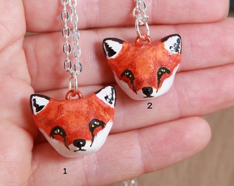 Red fox necklace, Polymer clay animal OOAK figurine, talisman